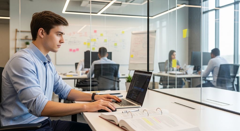 Student doing an internship and applying classroom knowledge in a real workplace