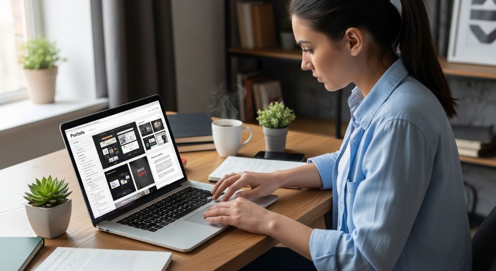 Graduate building a professional portfolio on a laptop to impress employers