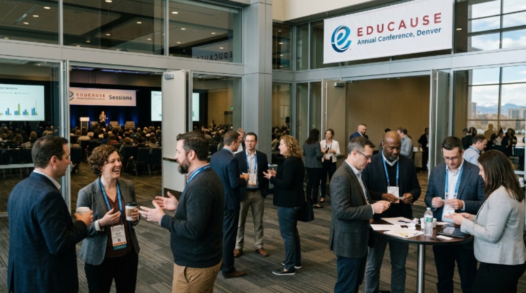 Higher education technology professionals networking and attending sessions at the EDUCAUSE Annual Conference in Denver